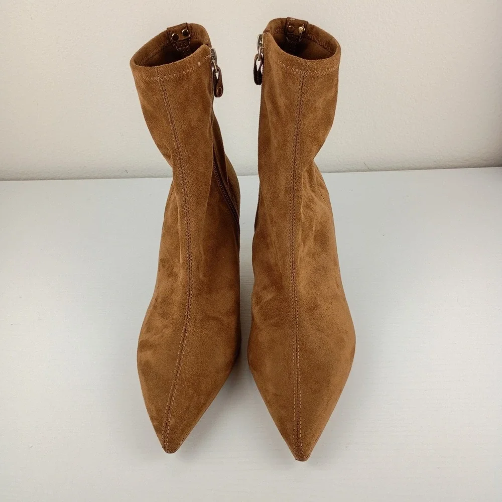 Guess Yanka2 Brown Faux Suede Pointed Toe Kitten Heel Ankle Boots Womens 8.5M